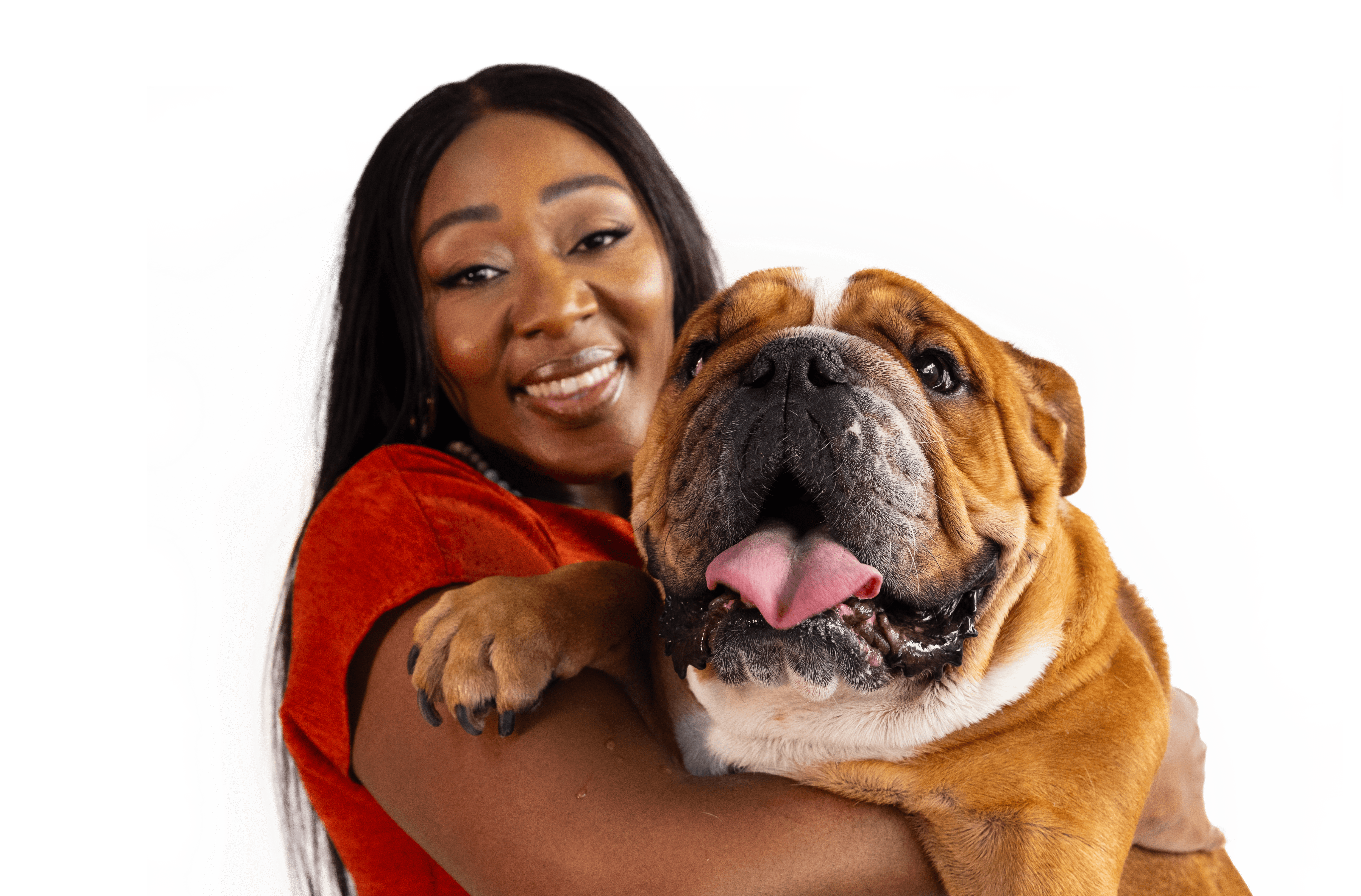 Lady holding Bulldog